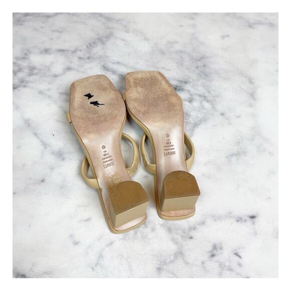 Schutz Ully Lo Beige Double Strap Leather Slide Heeled Sandals - Picture 8 of 11